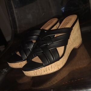 Time and Tru Black Woven Wedges/Heels